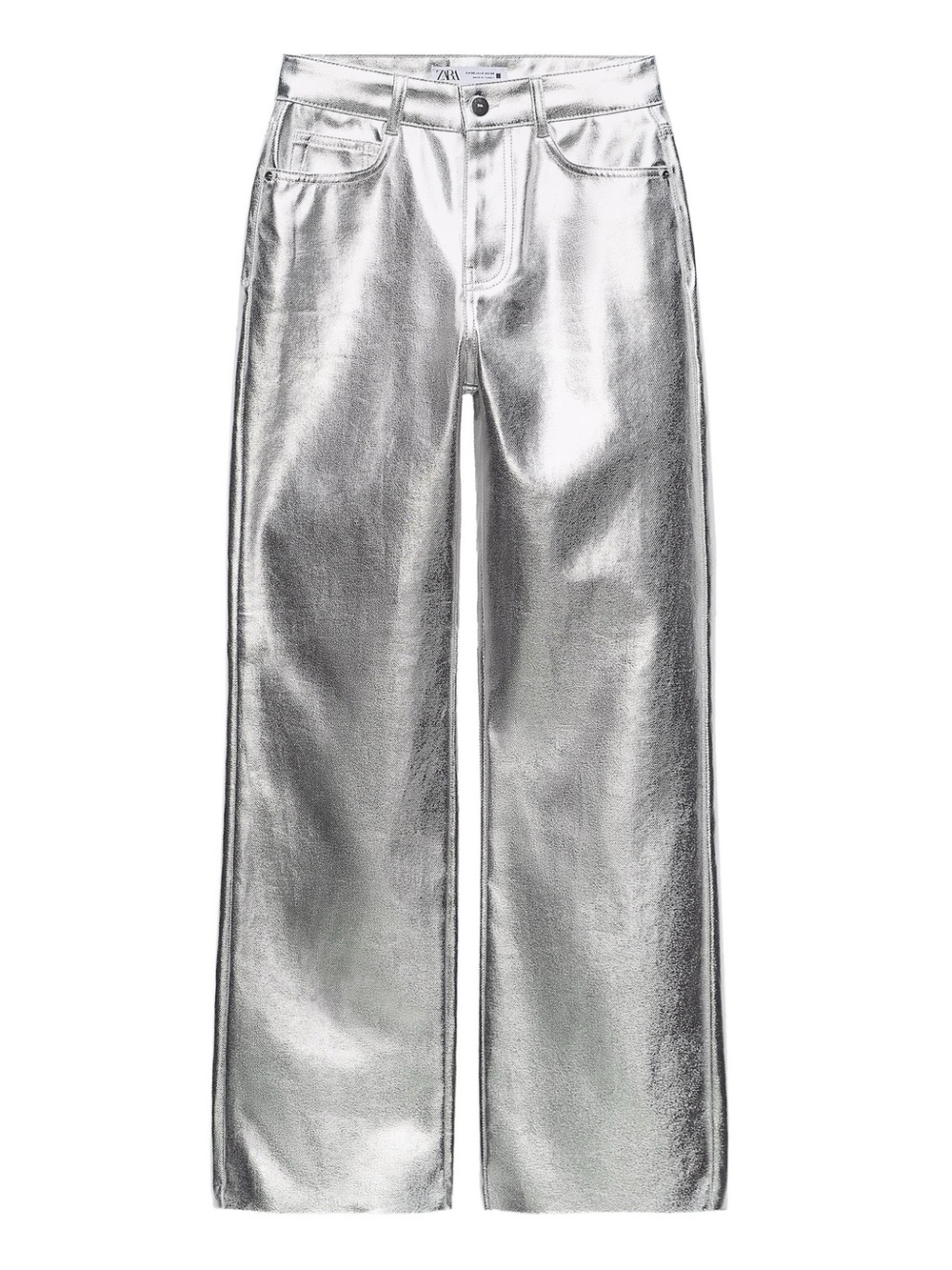 ZARA Metallic Silver High-Rise Jeans
